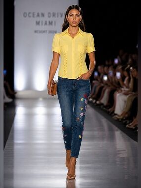 Free People Embroidered Dark Wash Jeans - Blue